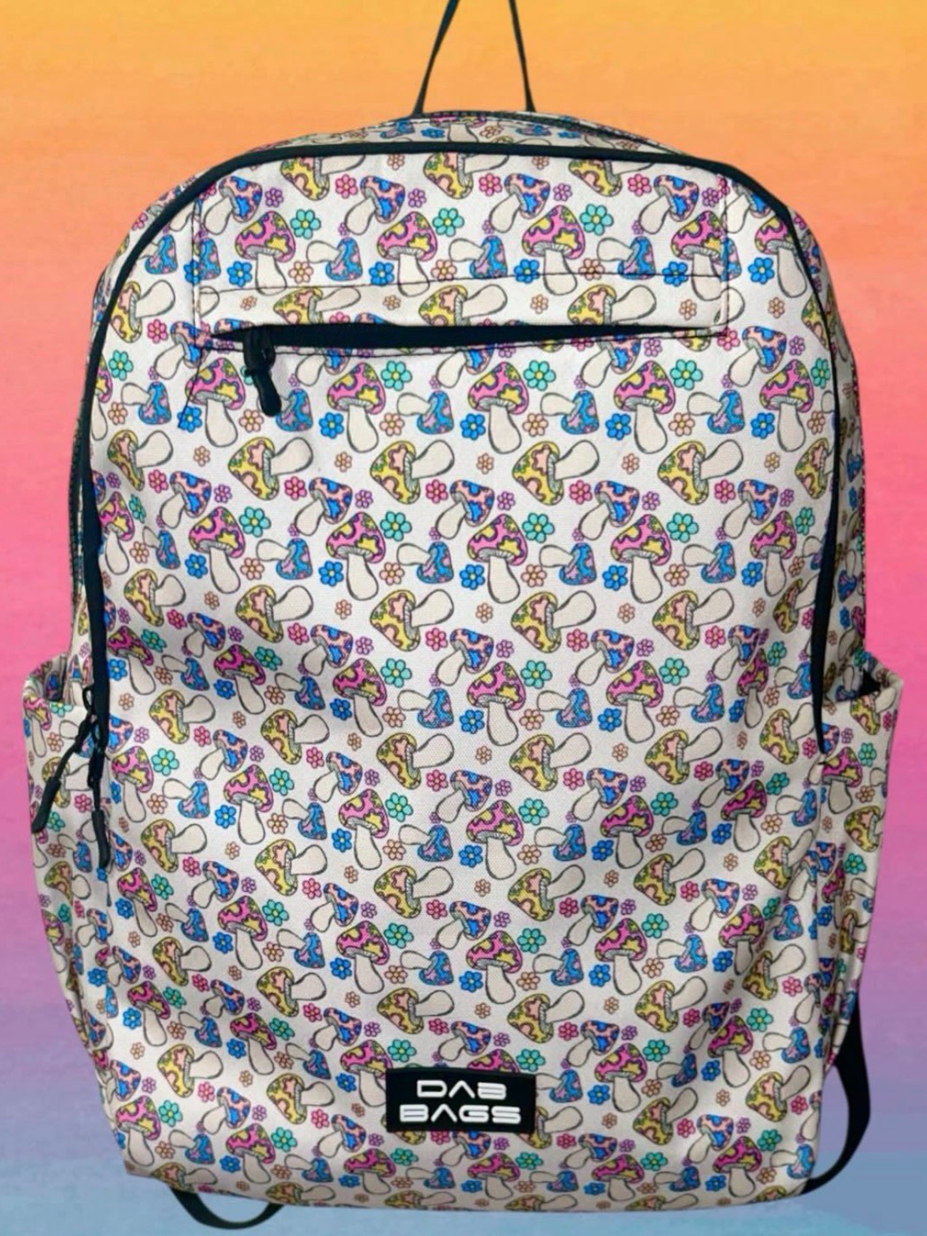Preview pic of Dab Bags 18” Colorful Mushroom 🍄 Patterned Backpack