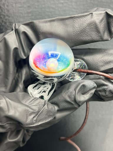 Preview pic of Scomo Moanet, B&W Mushroom Pendy w/ Rainbow Opal Gazer Cap + Crushed Opal (NEW)