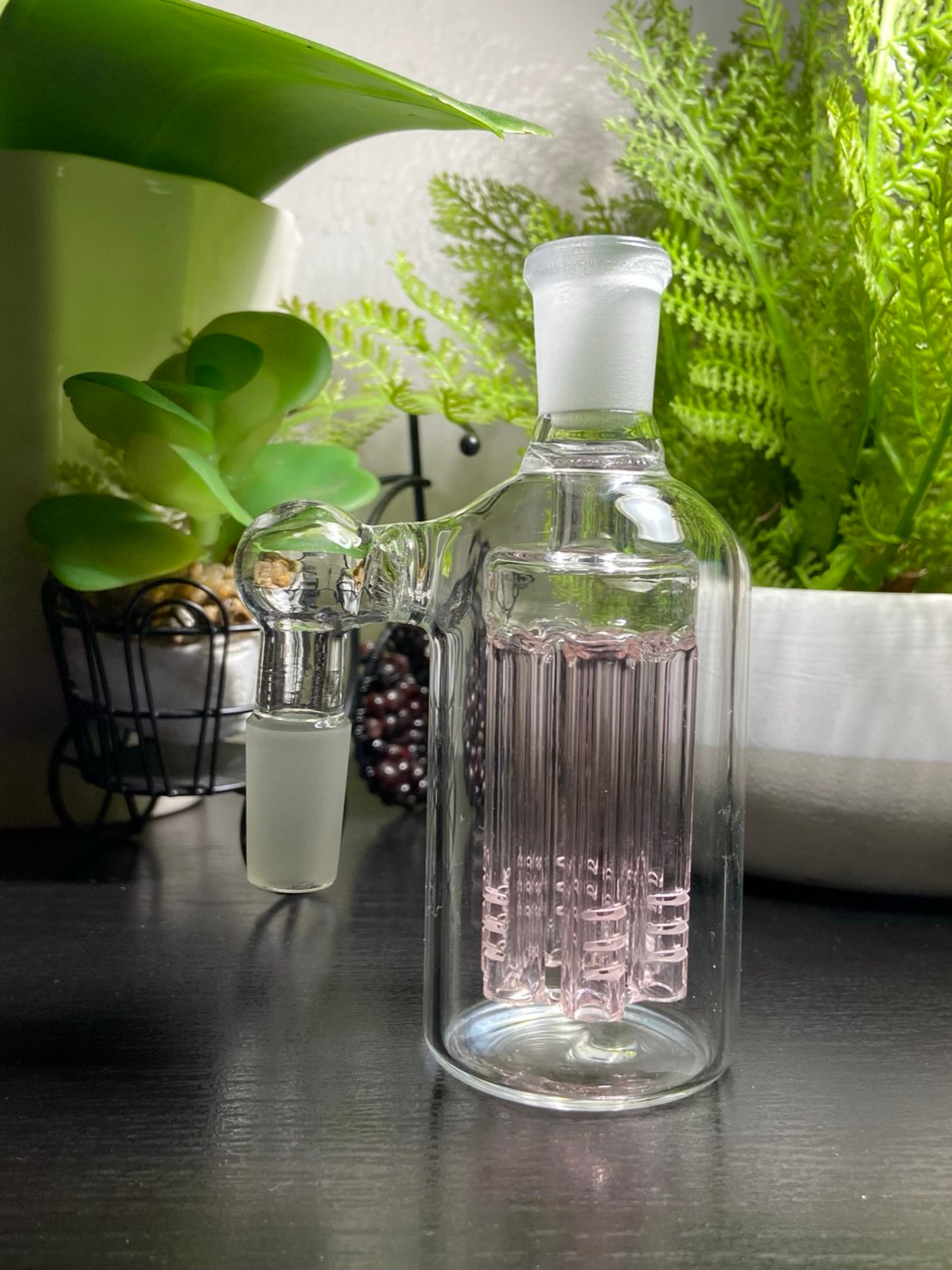 Preview pic of 14mm Glass Ash Catcher Glass Filter Water 6 Arm Tree Perc Pink Color 90 Degreeq