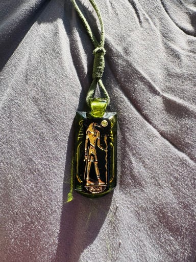 Preview pic of GREENT GLASS Toth/Hateraide/peridot gem stone 24k real gold inlay pendant