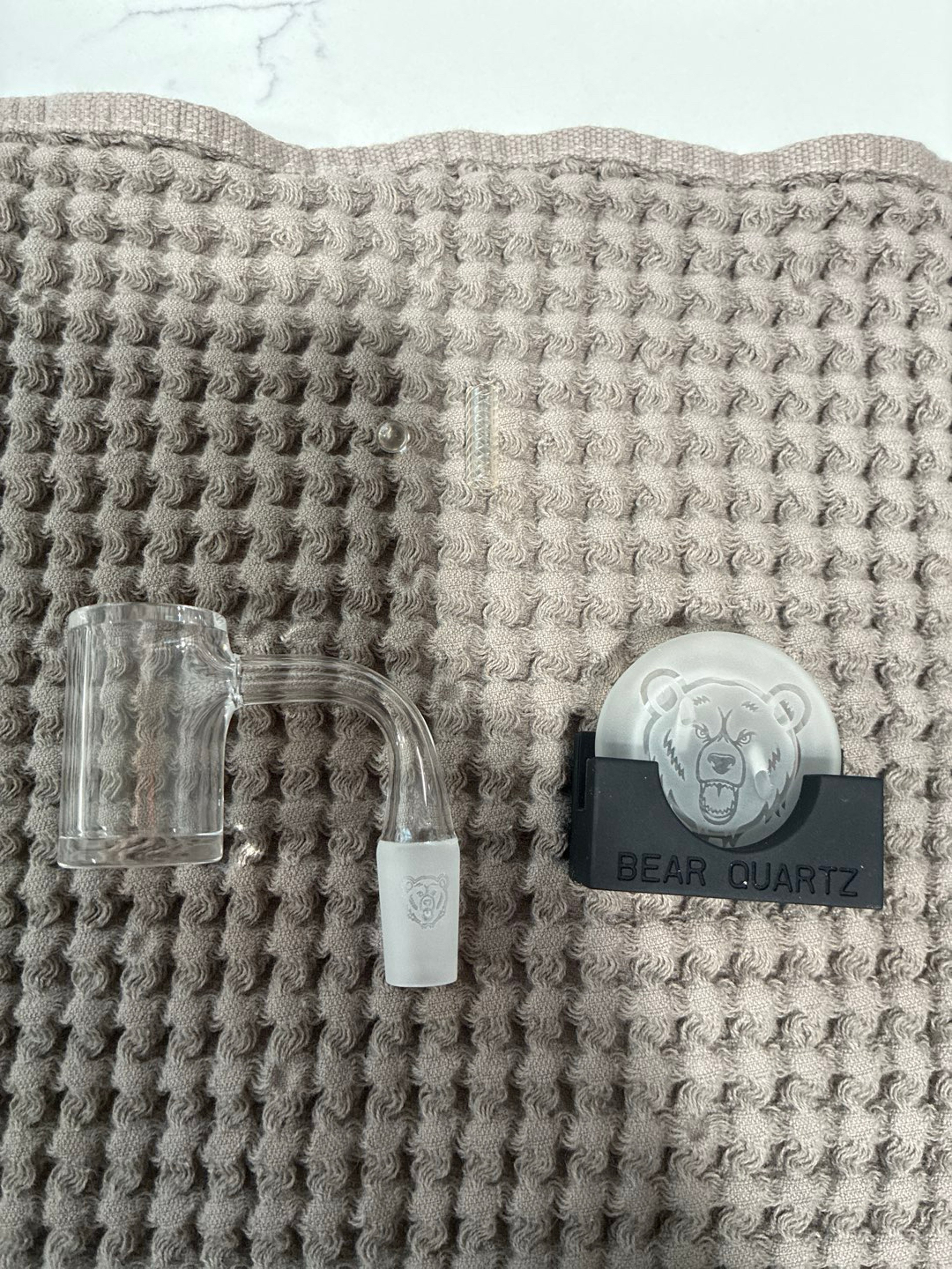 Preview pic of Bear quartz 14m 90 flat v2 banger, v2 spinner disc sec with stand, 1 pearl and 1 hollow pillar