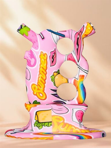 Preview pic of Style 2) Silicone Knuckles Bubbler w/ Matching Stand “Pink Lemonade”