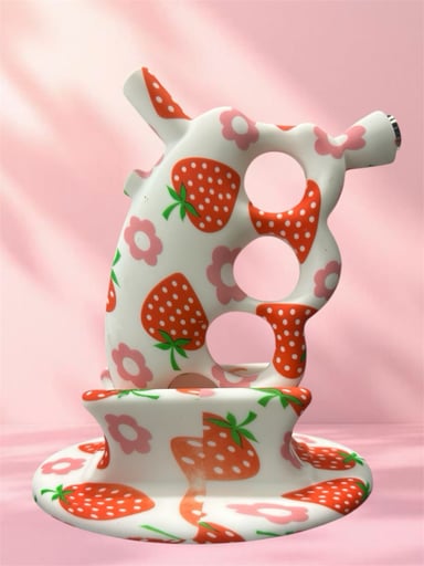 Preview pic of Style 3) Silicone Knuckles Bubbler w/ Matching Stand “Strawberry Shortcake” 🍰