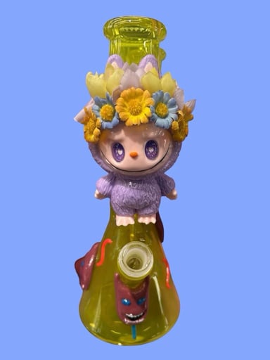 Preview pic of Style 4) Limited Edition Labubu Purple Doll Collection Beaker Bong in Yellow 💛 w/ Red Devils 👹