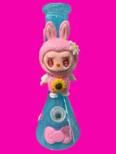 Preview pic of Style 1) Limited Edition Labubu Doll Bong Collection Beaker Bong in Turquoise w/ Pink Bows 🎀