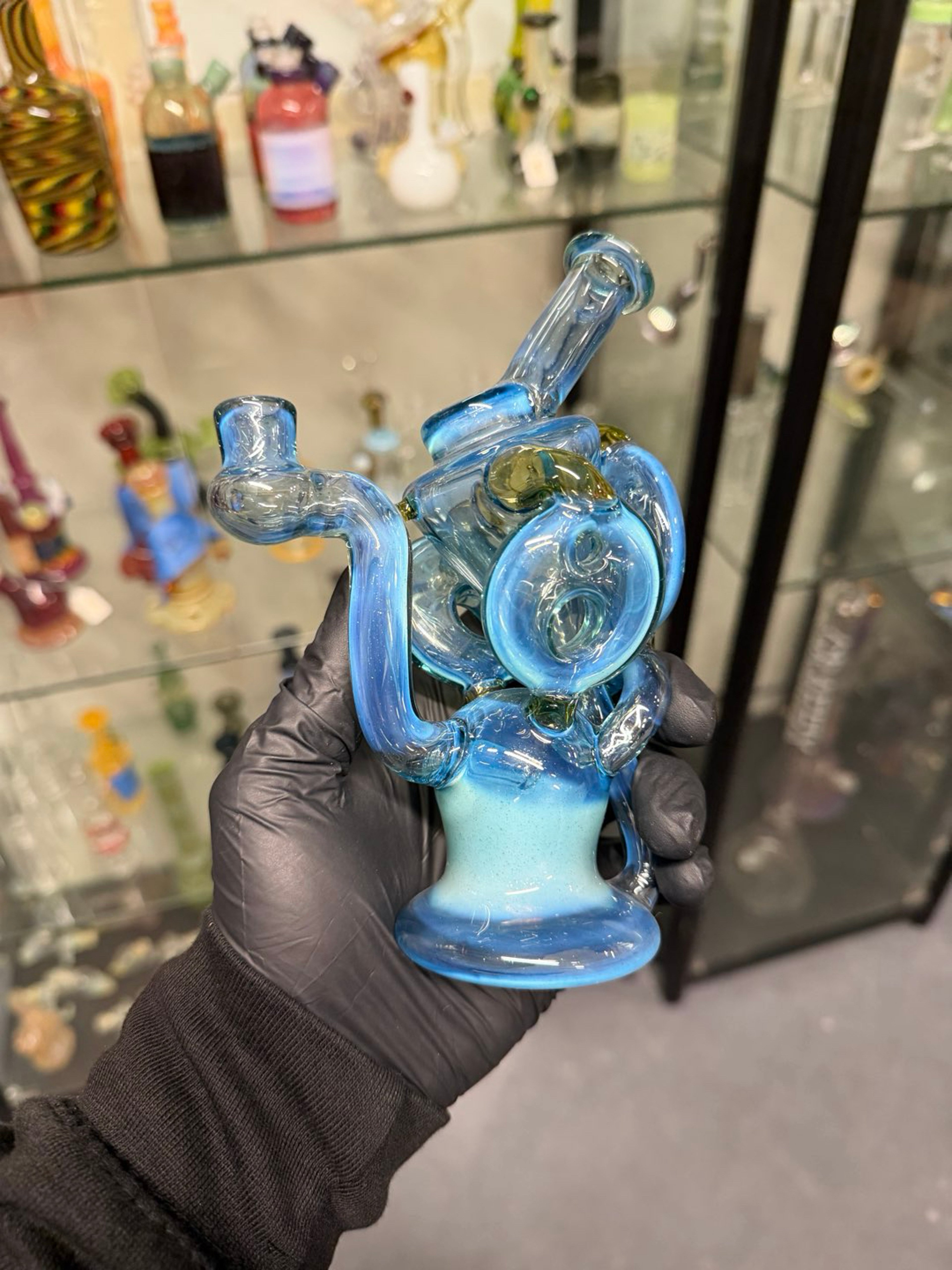 Preview pic of Dellaluna Glass Eclipse recycler #9- Citron/Blue Stardust/Ghost