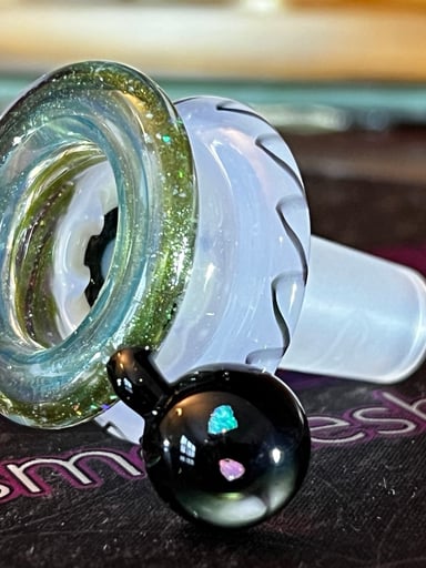 Preview pic of Mobius Slide Worked UV & Crushed Opal - Bowl Multi-Hole 14mm