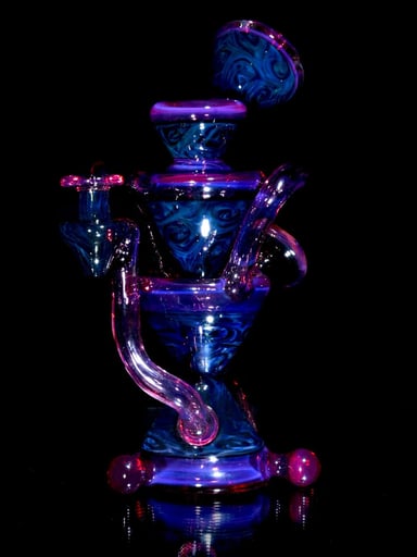 Preview pic of Jakers Glass - Blue Rose Fume Folds/Royal Jelly Double-Uptake Klein Recycler w/ Fume Reti Attachment - 10mm Female
