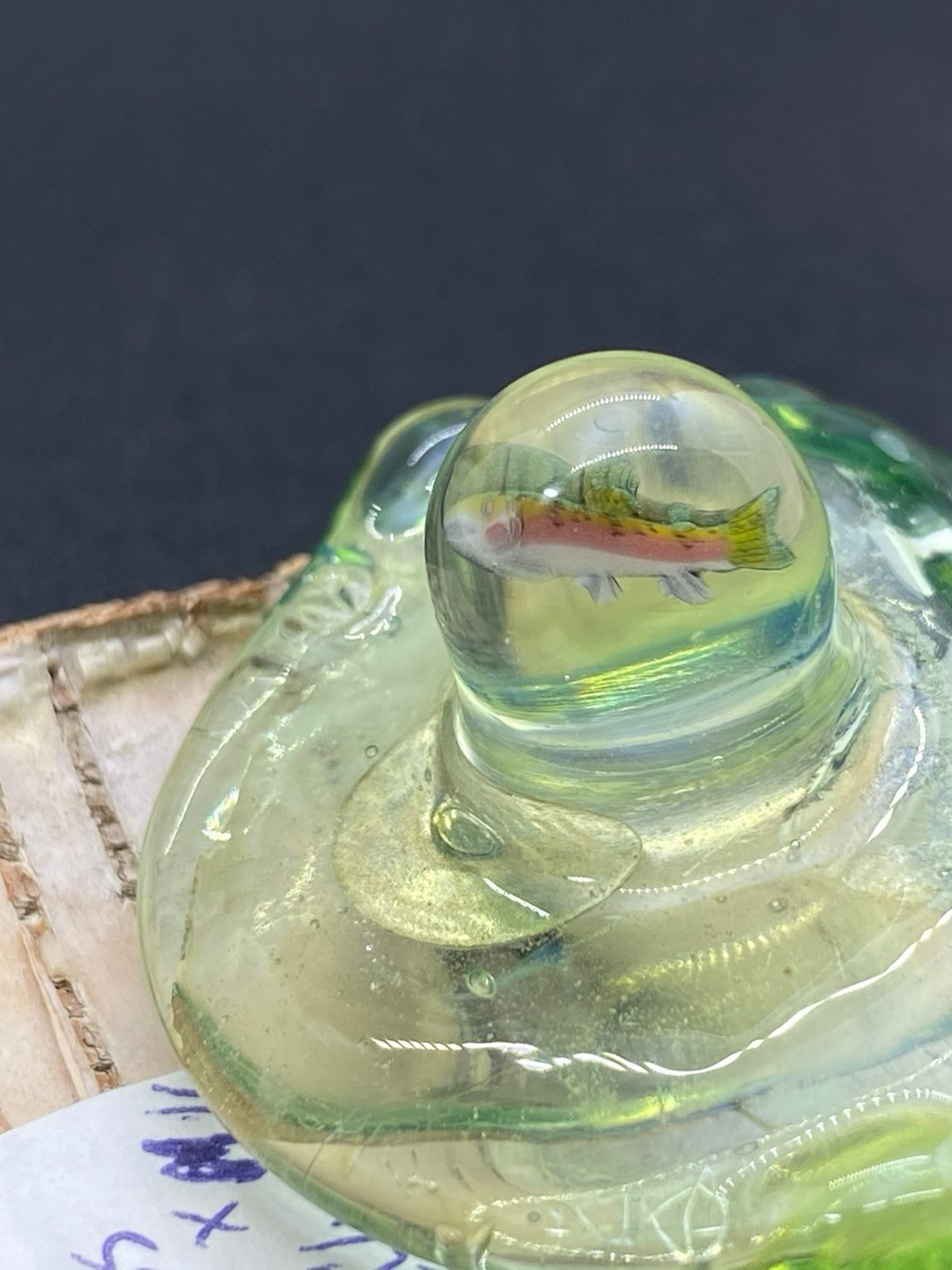 Preview pic of Obe906 Glass Green Drippy Trout Millie Hat Pin