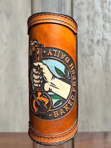 Preview pic of RipGrip – Handcrafted Leather Wrap with Neon Accents for Glass Pieces