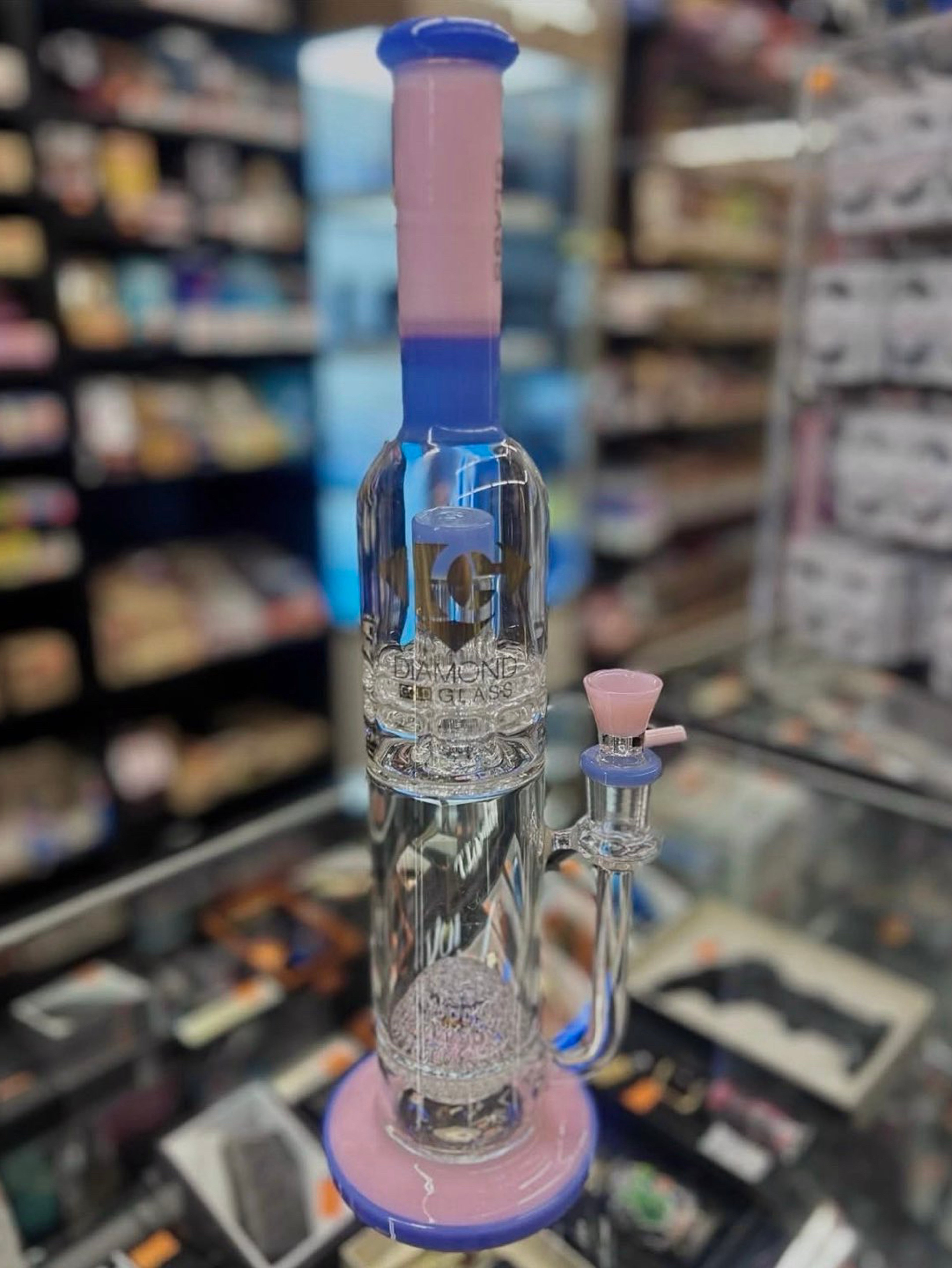 Preview pic of Diamond Glass Gold 14” Straight Tube Double Chamber Bong