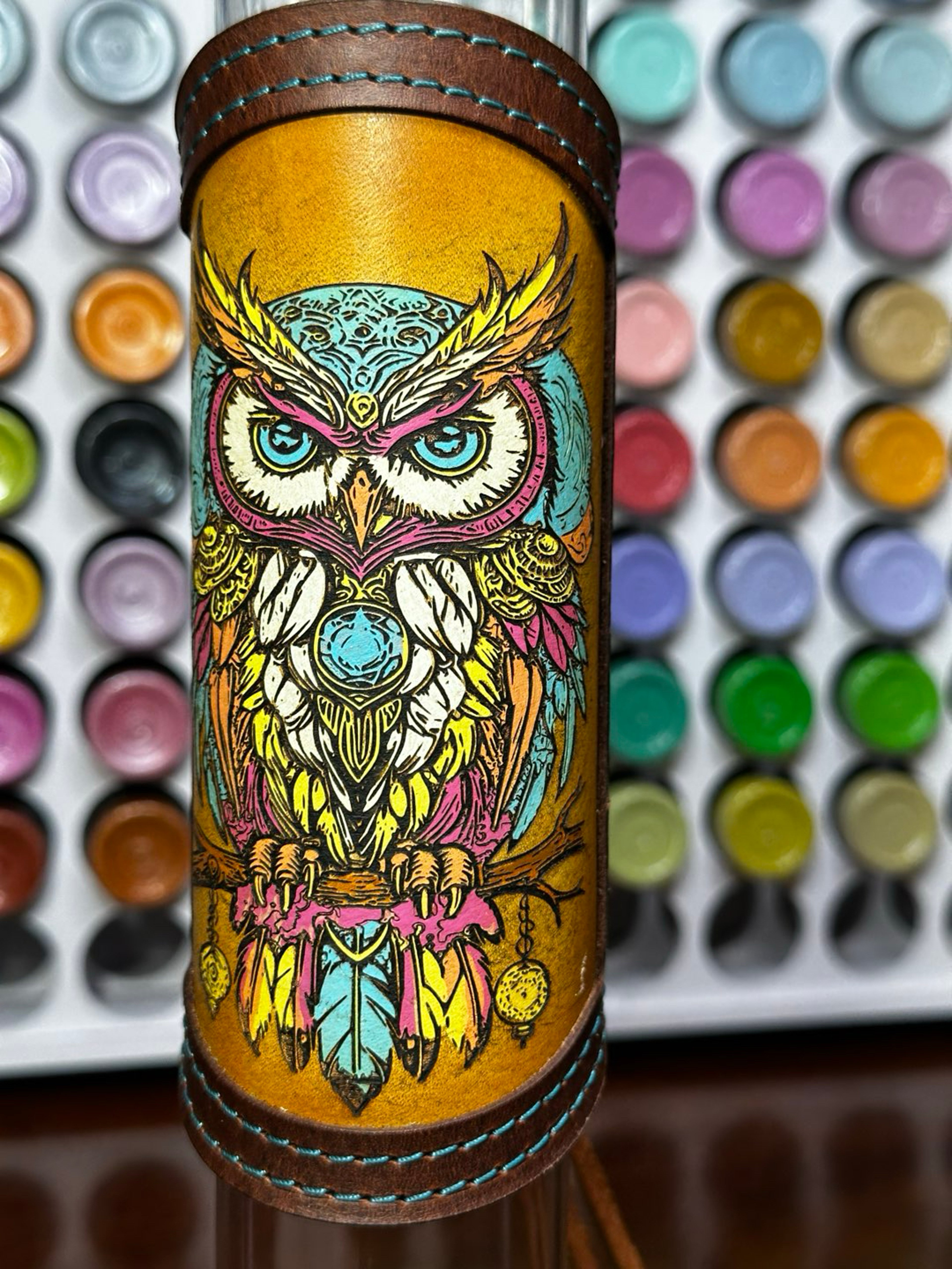 Preview pic of RipGrip – Handcrafted Hand-Painted Leather Wrap for Glass Pieces