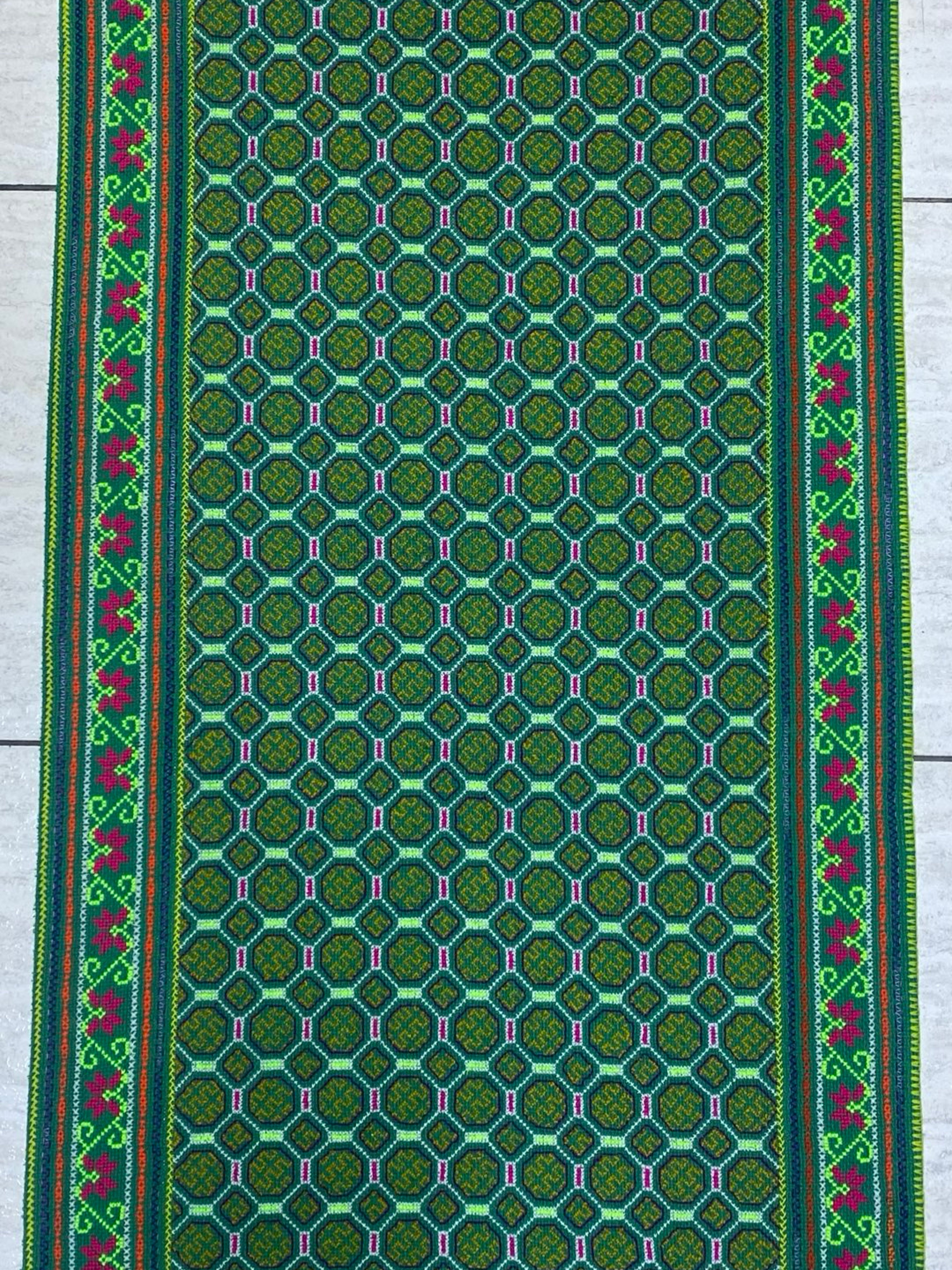 Preview pic of Shipibo Hand Embroidered Peruvian Table Cloth 60”x24.5”