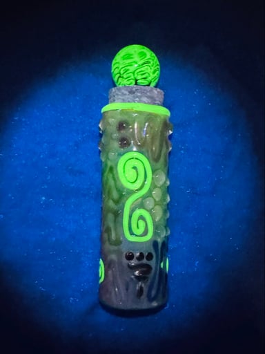 Preview pic of 🤩XL FUMED CUSTOM MARBLE TOP CRUSHED OPAL ION FULLY WORKED UV ACCENTED STASH JAR SIGNED AND DATED