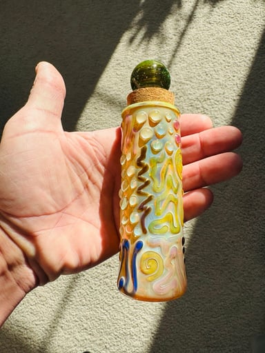 Preview pic of 🤩XL FUMED CUSTOM MARBLE TOP CRUSHED OPAL ION FULLY WORKED UV ACCENTED STASH JAR SIGNED AND DATED