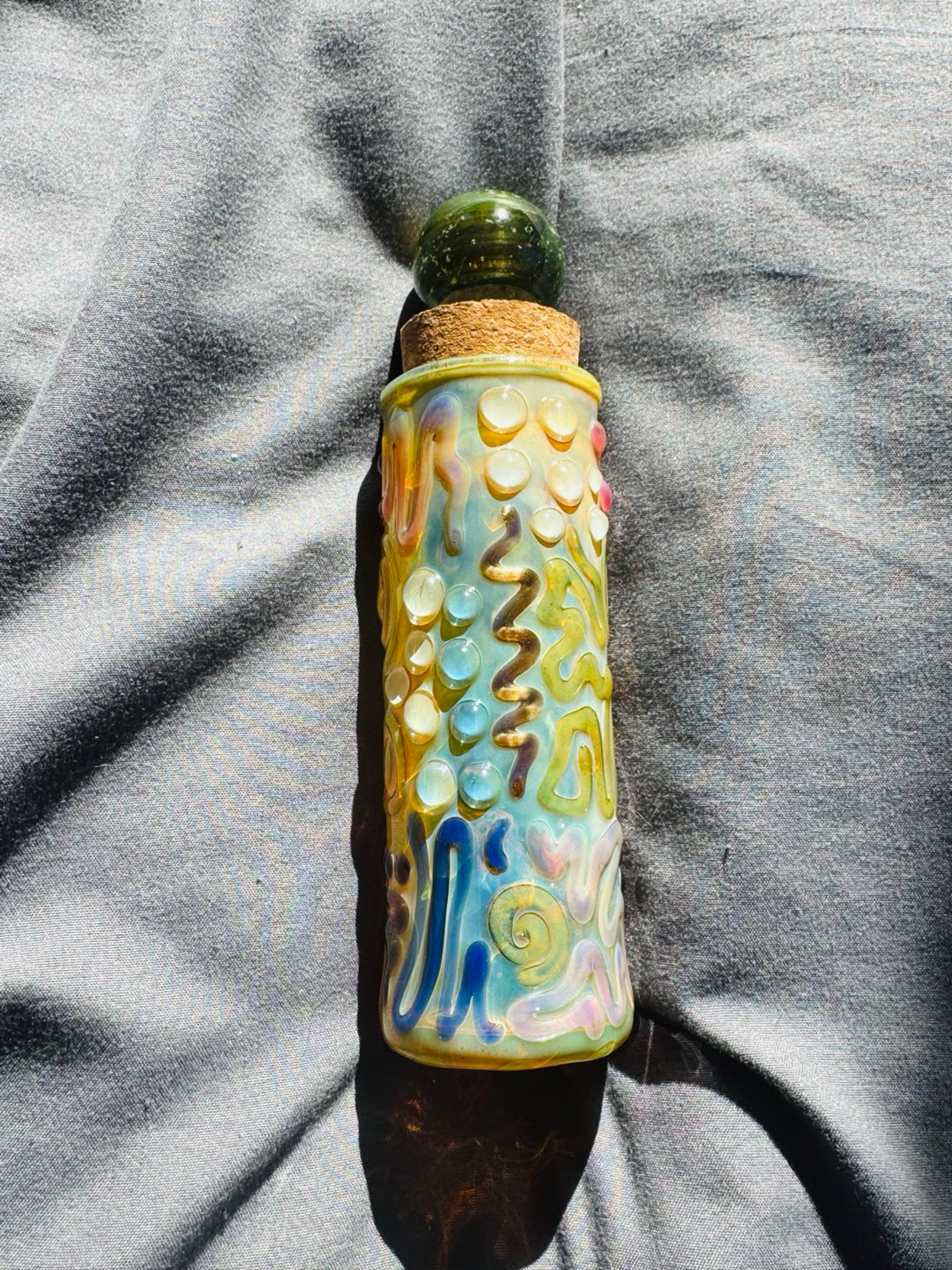 Preview pic of 🤩XL FUMED CUSTOM MARBLE TOP CRUSHED OPAL ION FULLY WORKED UV ACCENTED STASH JAR SIGNED AND DATED