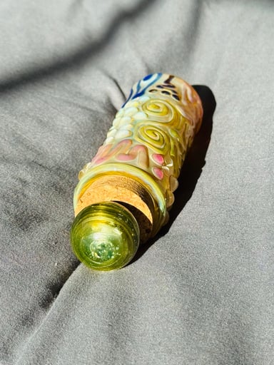 Preview pic of 🤩XL FUMED CUSTOM MARBLE TOP CRUSHED OPAL ION FULLY WORKED UV ACCENTED STASH JAR SIGNED AND DATED