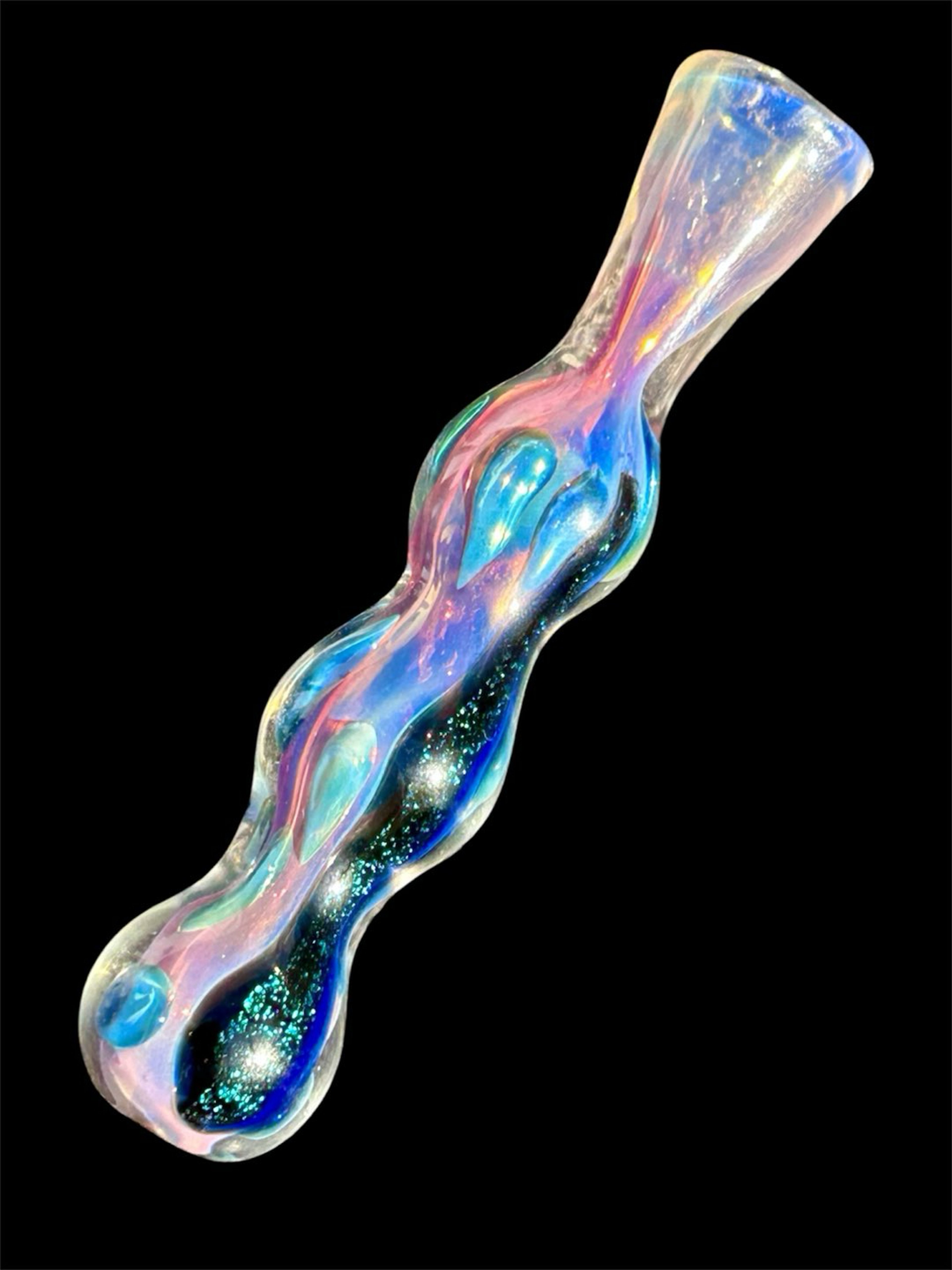 Preview pic of Dreamy Cosmic Multicolored Glittery Crushed Opal 4” Chillum