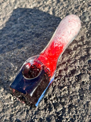 Preview pic of Glossy Black, Red, & White Spoon Pipe with a Rectangular Bowlpiece