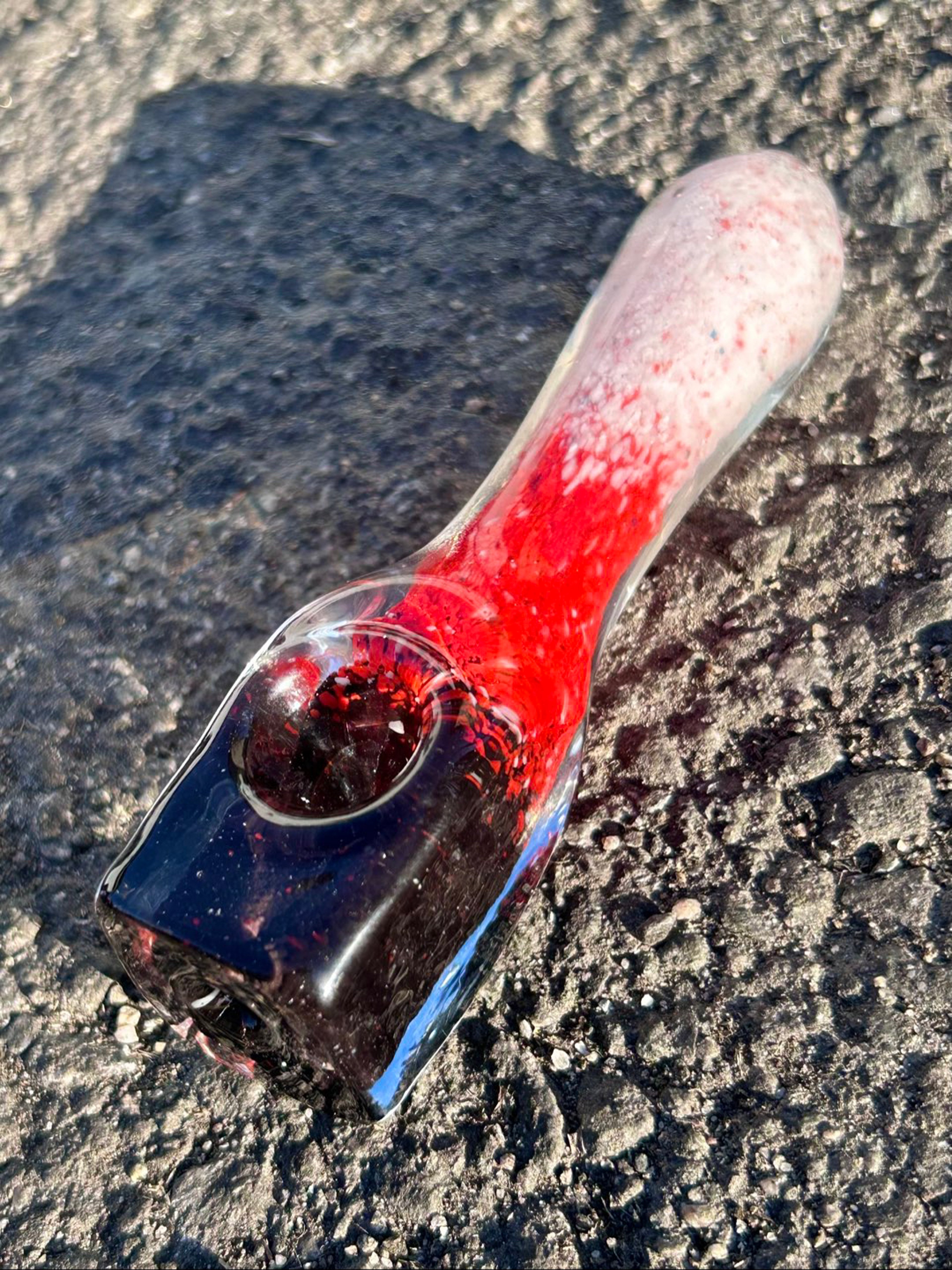 Preview pic of Glossy Black, Red, & White Spoon Pipe with a Rectangular Bowlpiece