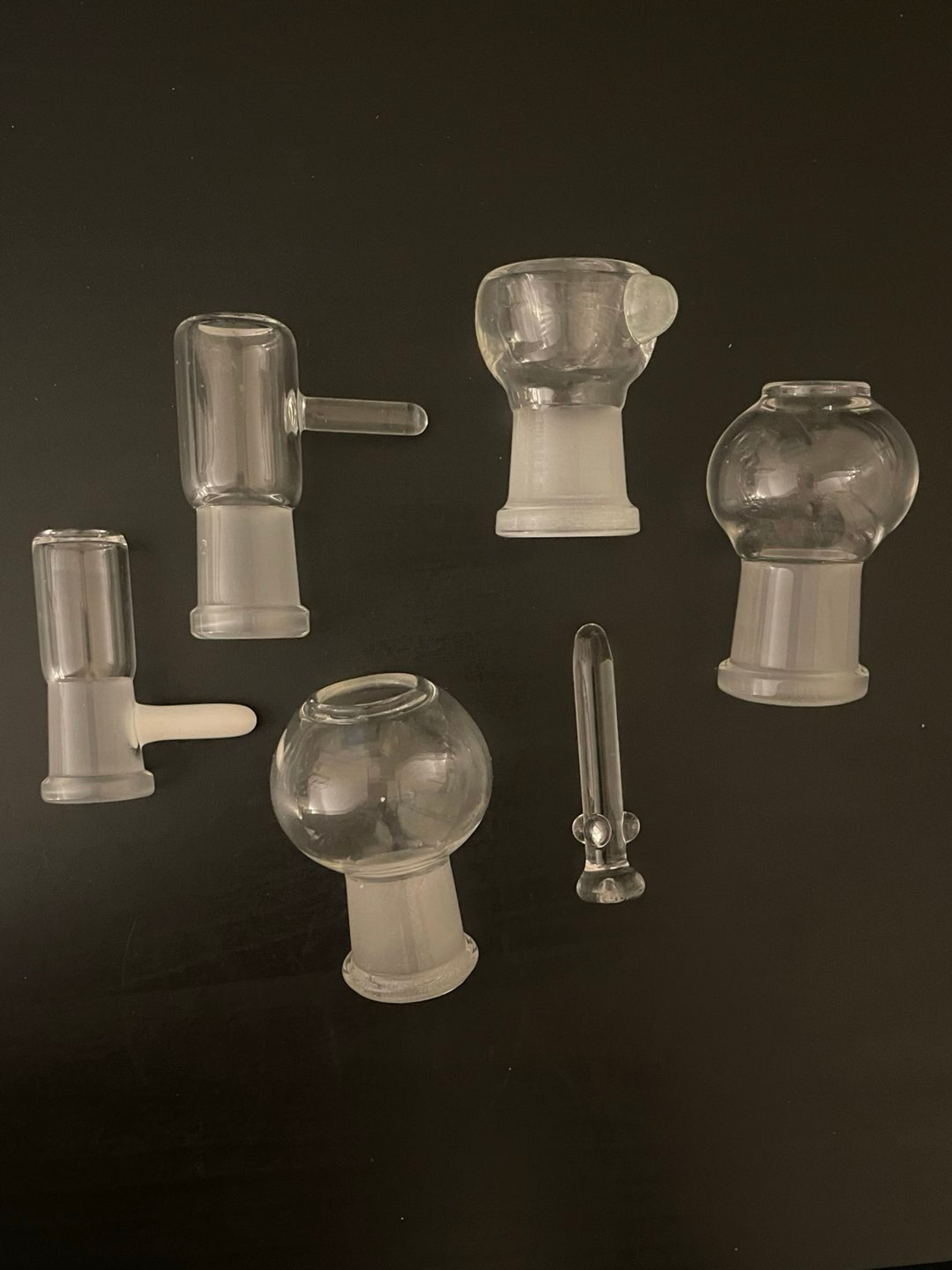 Preview pic of Clear Glass Accessory Lot – Bowl, Domes & Nail (6 pcs)
