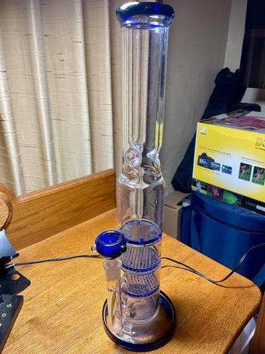 Preview pic of 15” Blue Accented Tower Triple Honeycomb Bong