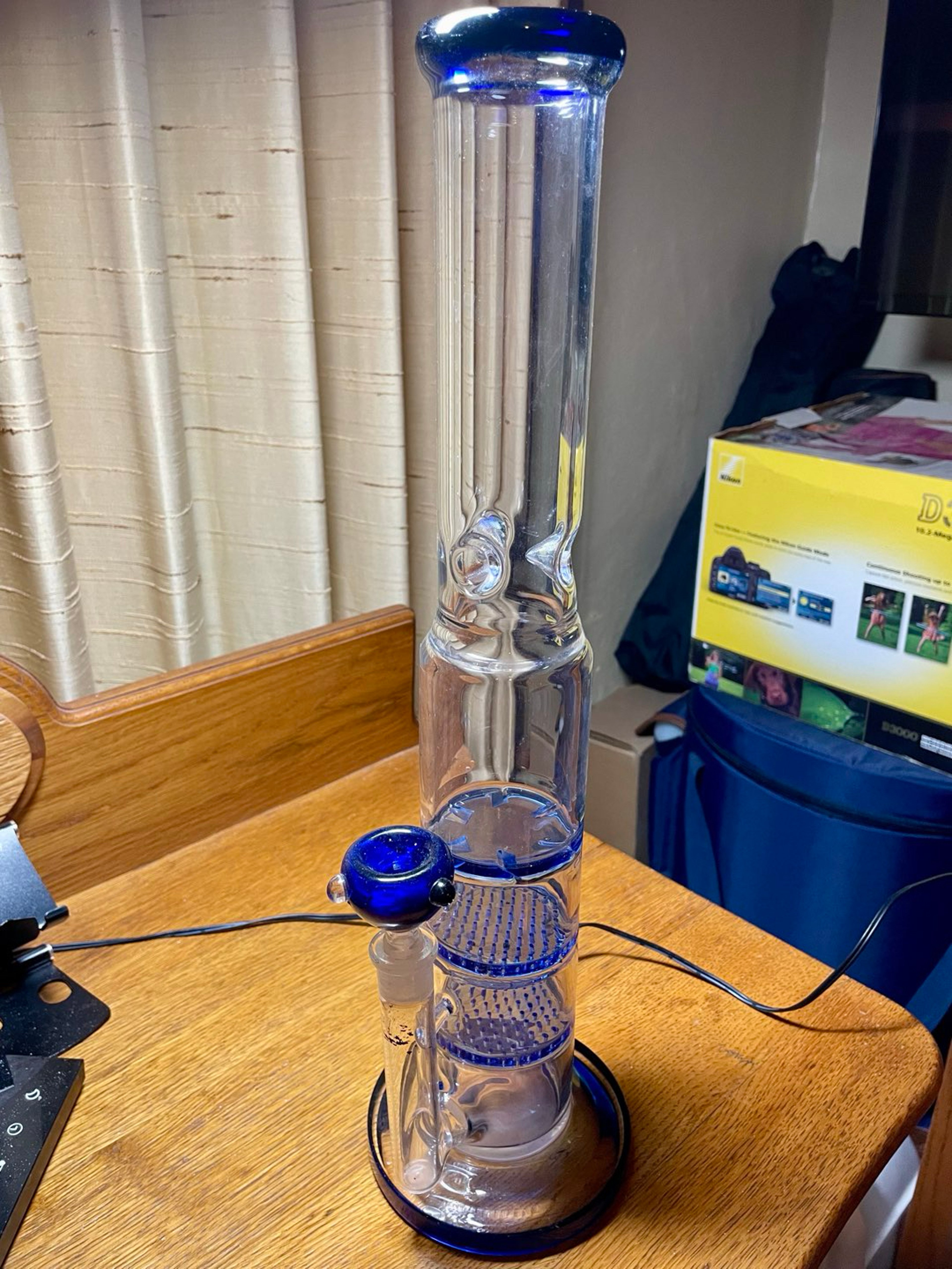 Preview pic of 15” Blue Accented Tower Triple Honeycomb Bong