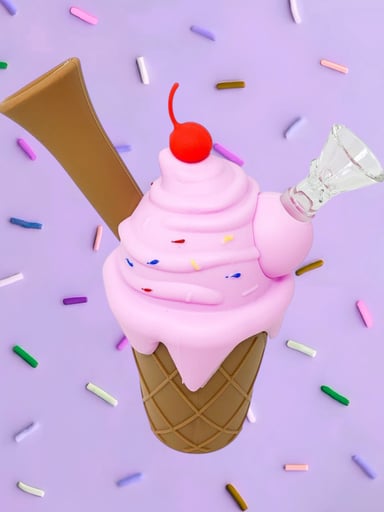 Preview pic of Cute 7” Silicone Ice Cream Cone Bubbler w/ 14mm Glass Slide in Light Pink