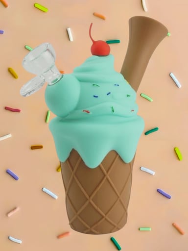 Preview pic of Cute 7” Silicone Ice Cream Cone Bubbler w/ 14mm Glass Slide in Aqua Blue