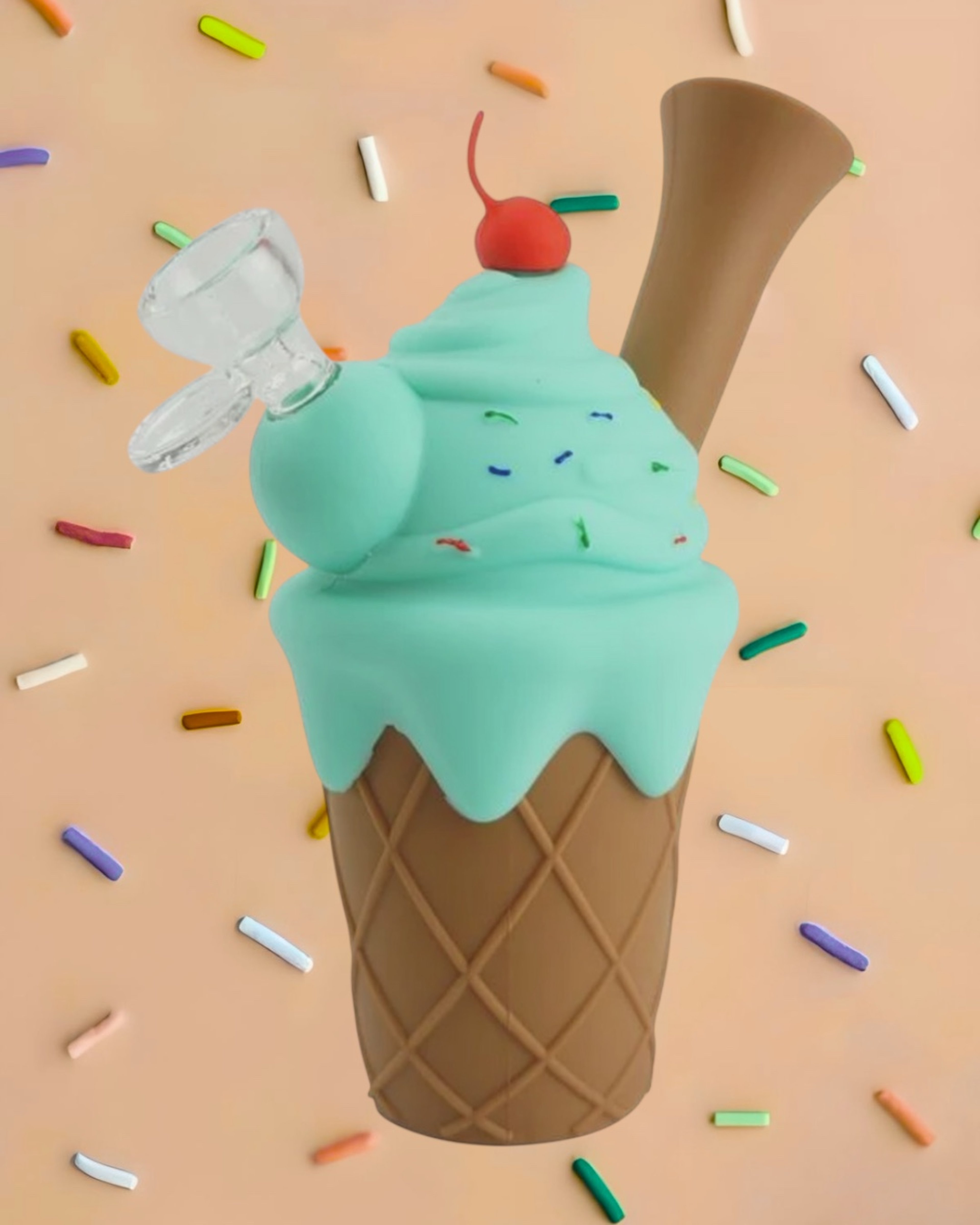 Preview pic of Cute 7” Silicone Ice Cream Cone Bubbler w/ 14mm Glass Slide in Aqua Blue