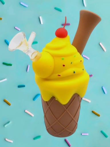 Preview pic of Cute 7” Silicone Ice Cream Cone Bubbler w/ 14mm Glass Slide in Yellow