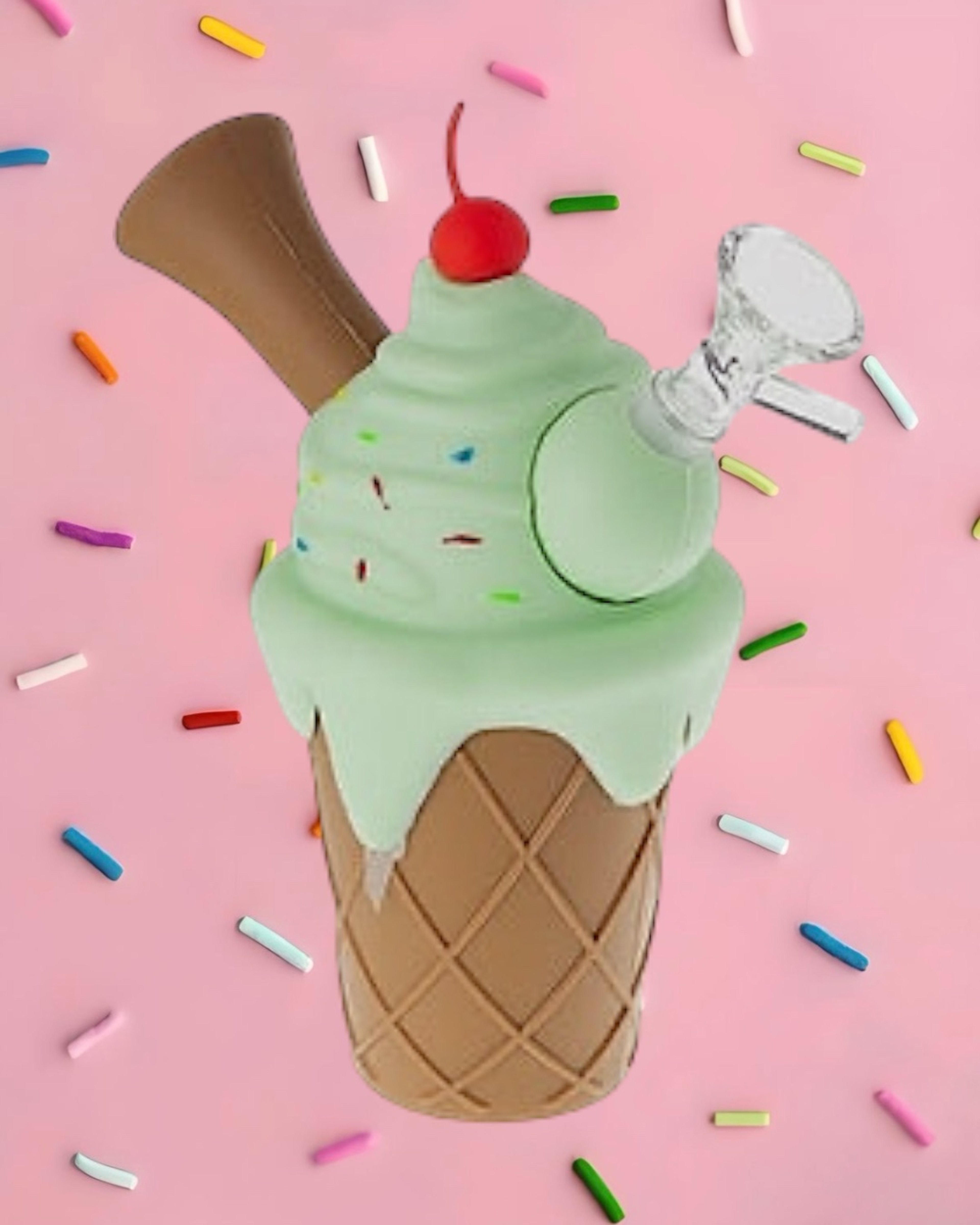 Preview pic of Cute 7” Silicone Ice Cream Cone Bubbler w/ 14mm Glass Slide in Pastel Green