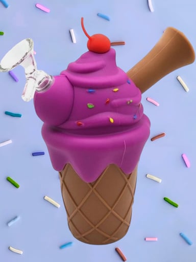 Preview pic of Cute 7” Silicone Ice Cream Cone Bubbler w/ 14mm Glass Slide in Magenta