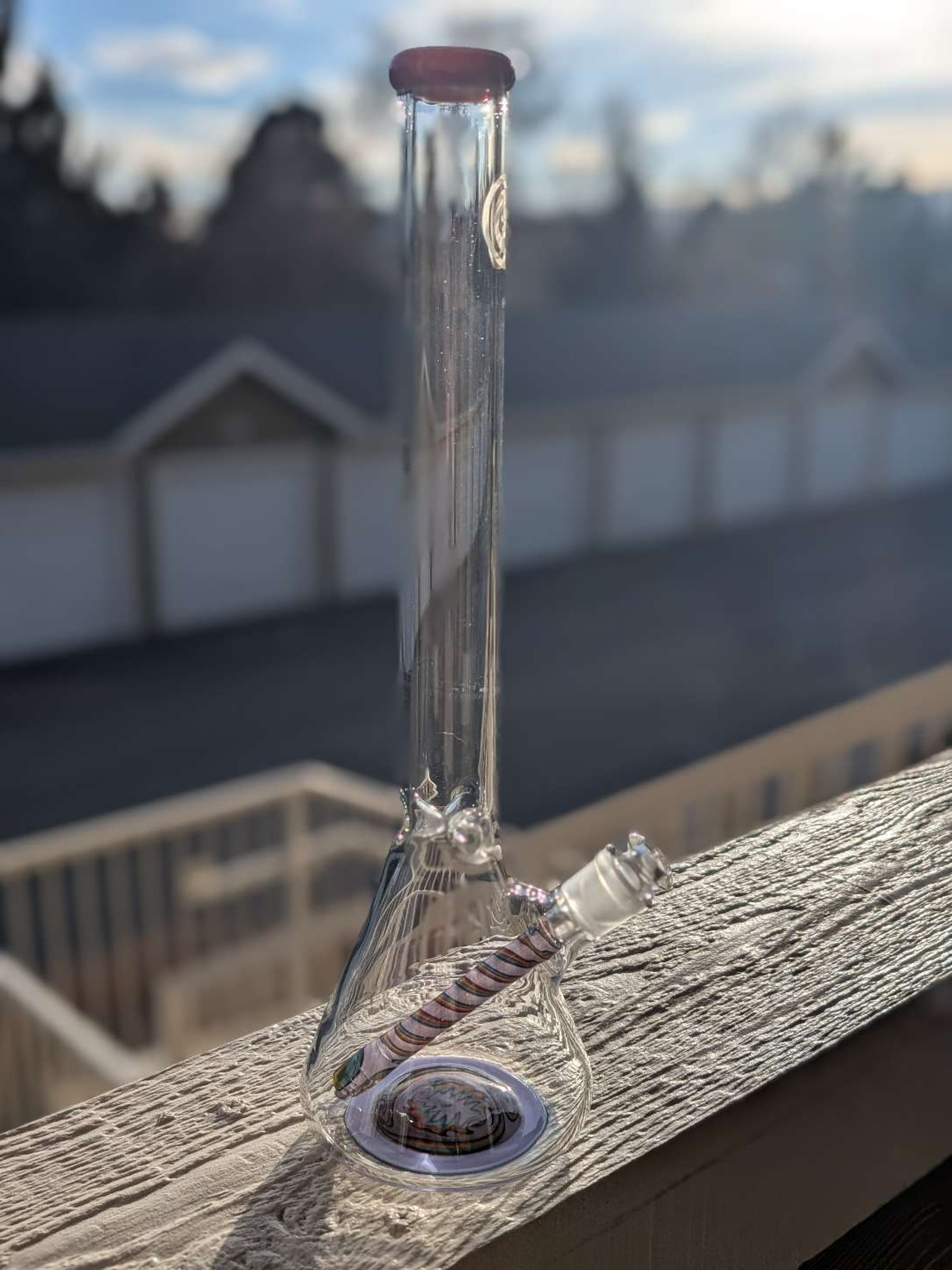 OJ flame wigwag beaker, 14mm, ~16" tall, 6 slit downstem image 0