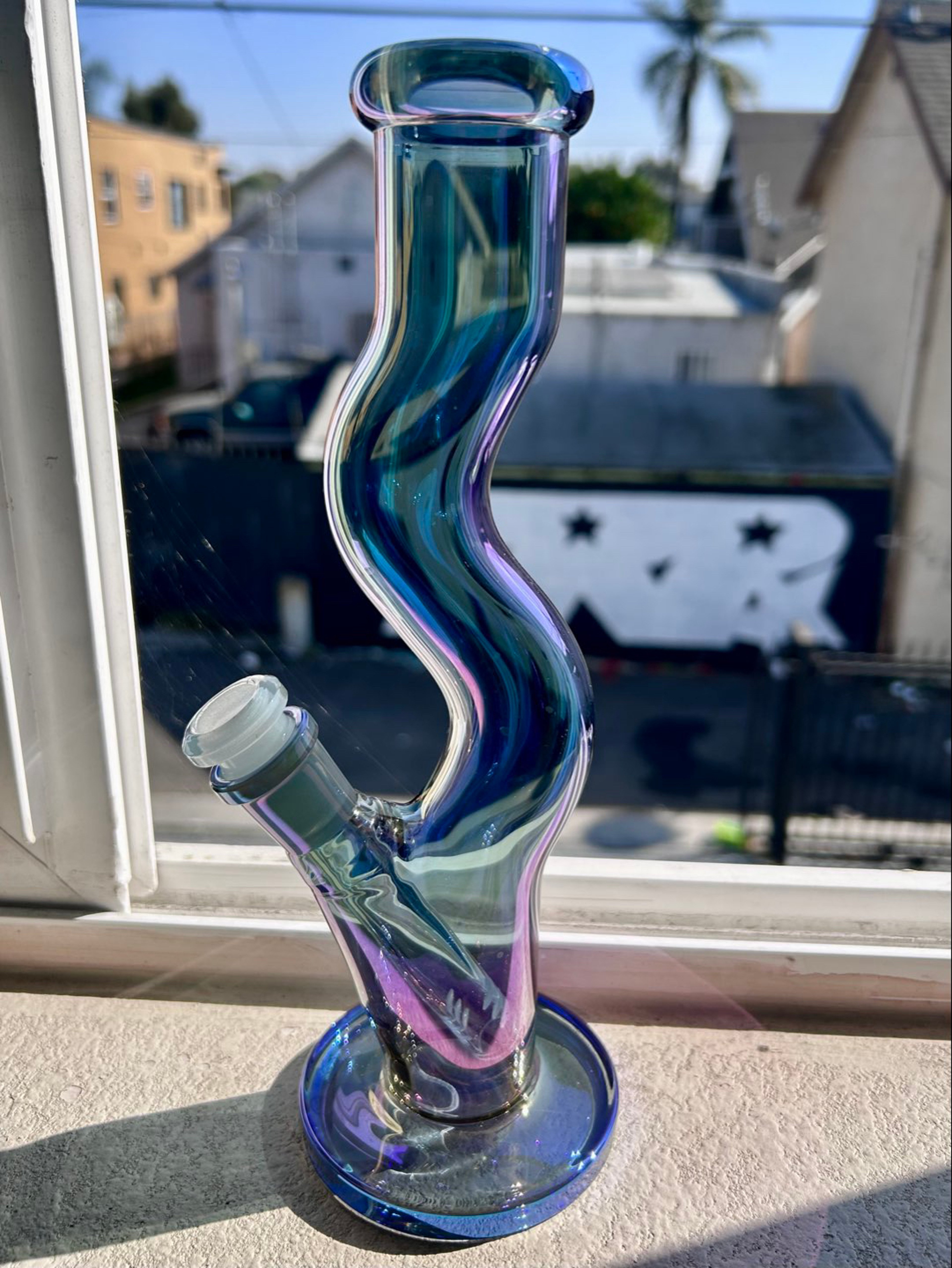 Cosmic Holographic 💿 Wiggly Straight Pipe Bong image 0