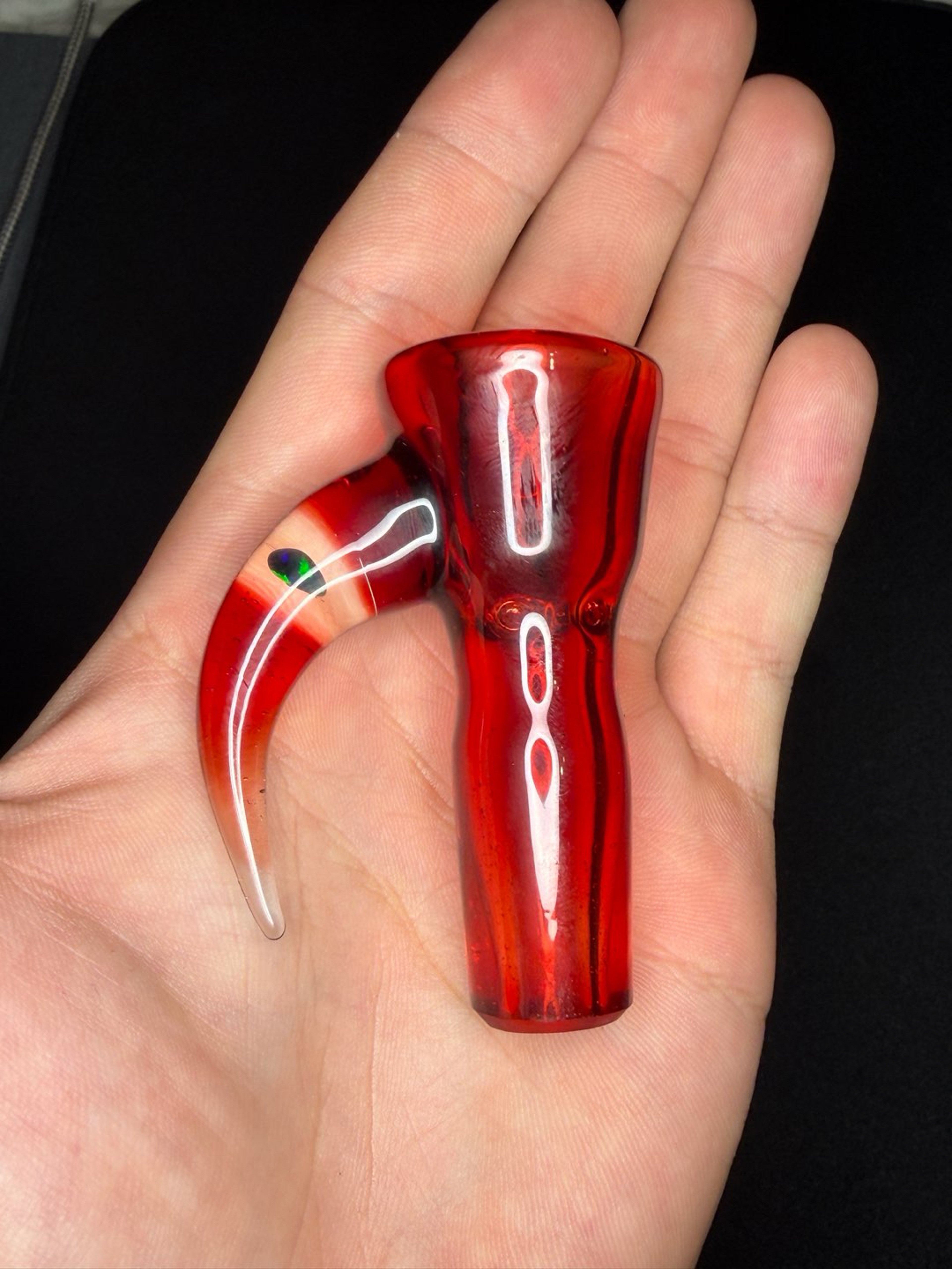 Preview pic of Fully worked 18mm Pomegranate horn  slide 4hole w/green opal