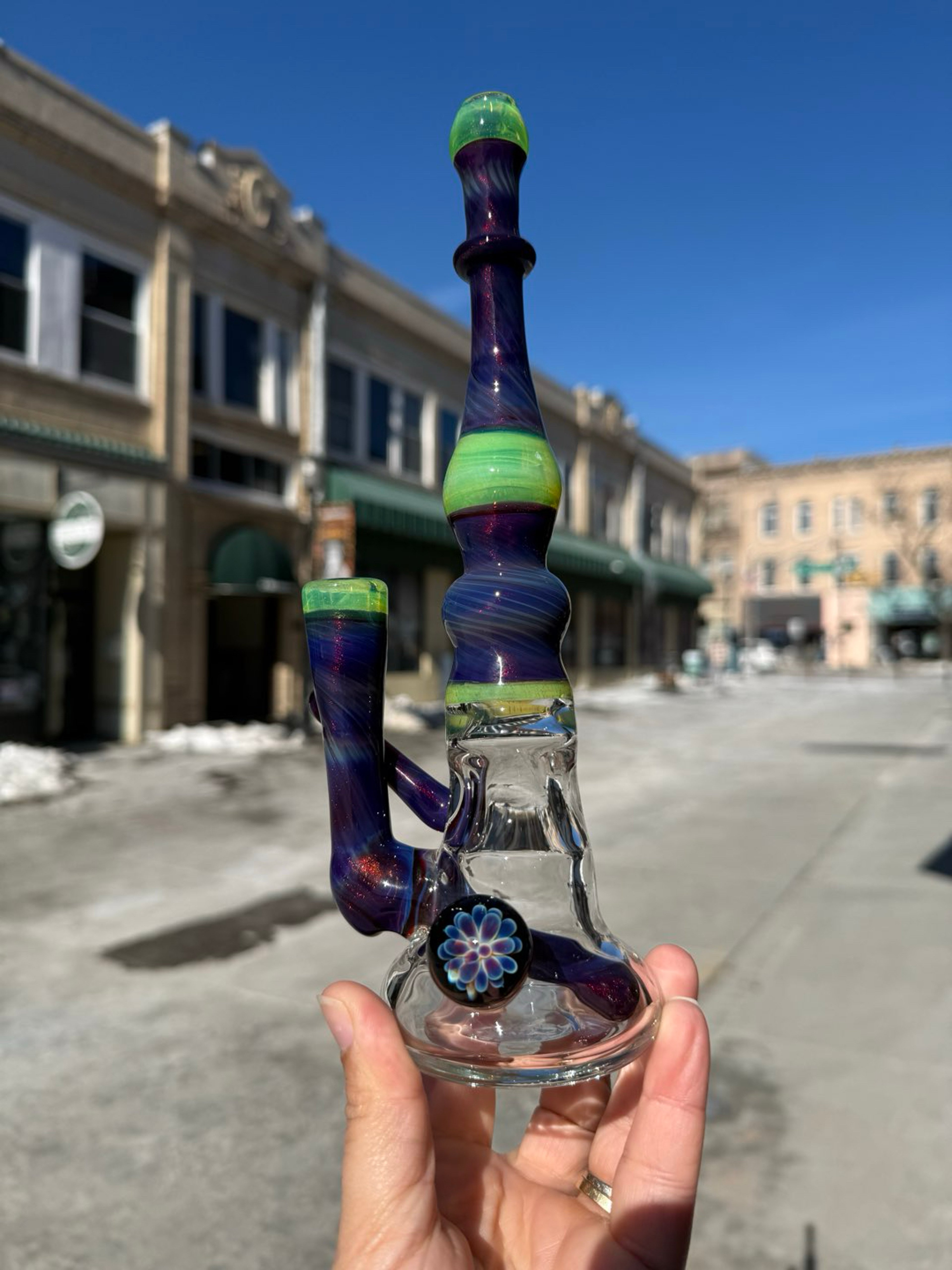 10” Thick Rig with Flower Marble By Mustard Glass image 0