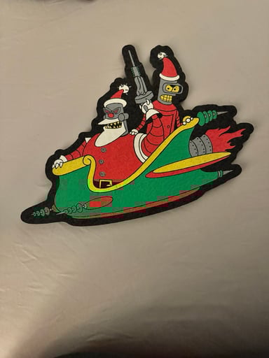 Preview pic of Benders ride with santa by dark mountain cult futurama moodmat