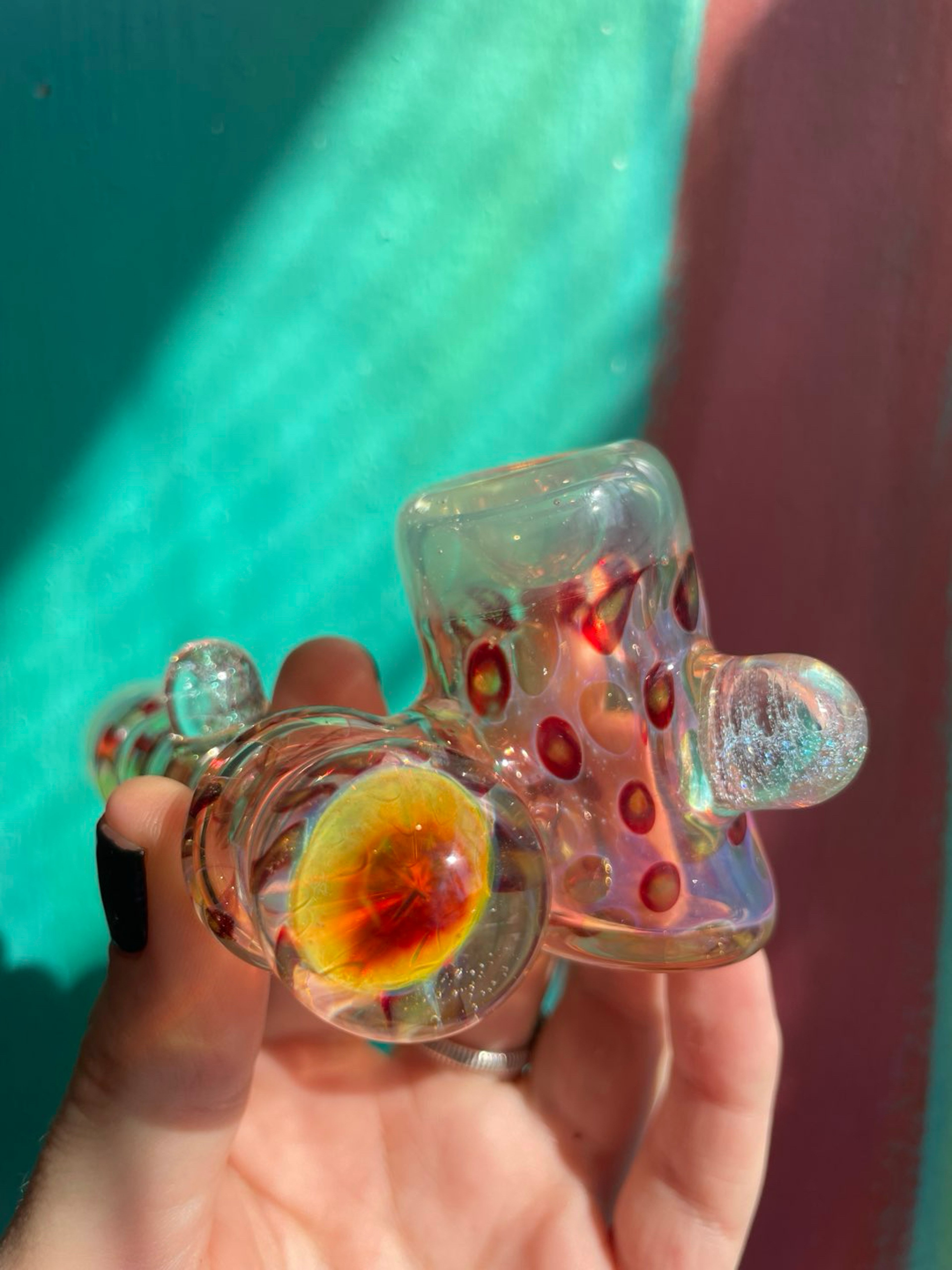 Preview pic of Fumed side cart with dichro marbles