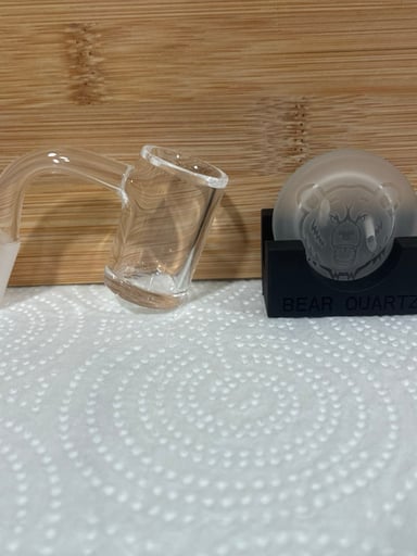 Preview pic of Bear Quartz flat bottom banger with spinner disk set w/ stand