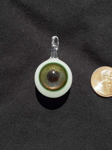 Preview pic of Glow in the dark, sparkly, borosilicate glass eyeball pendant. FREE SHIPPING