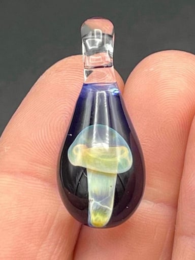 Preview pic of Mushroom pendant with dark cobalt backing.