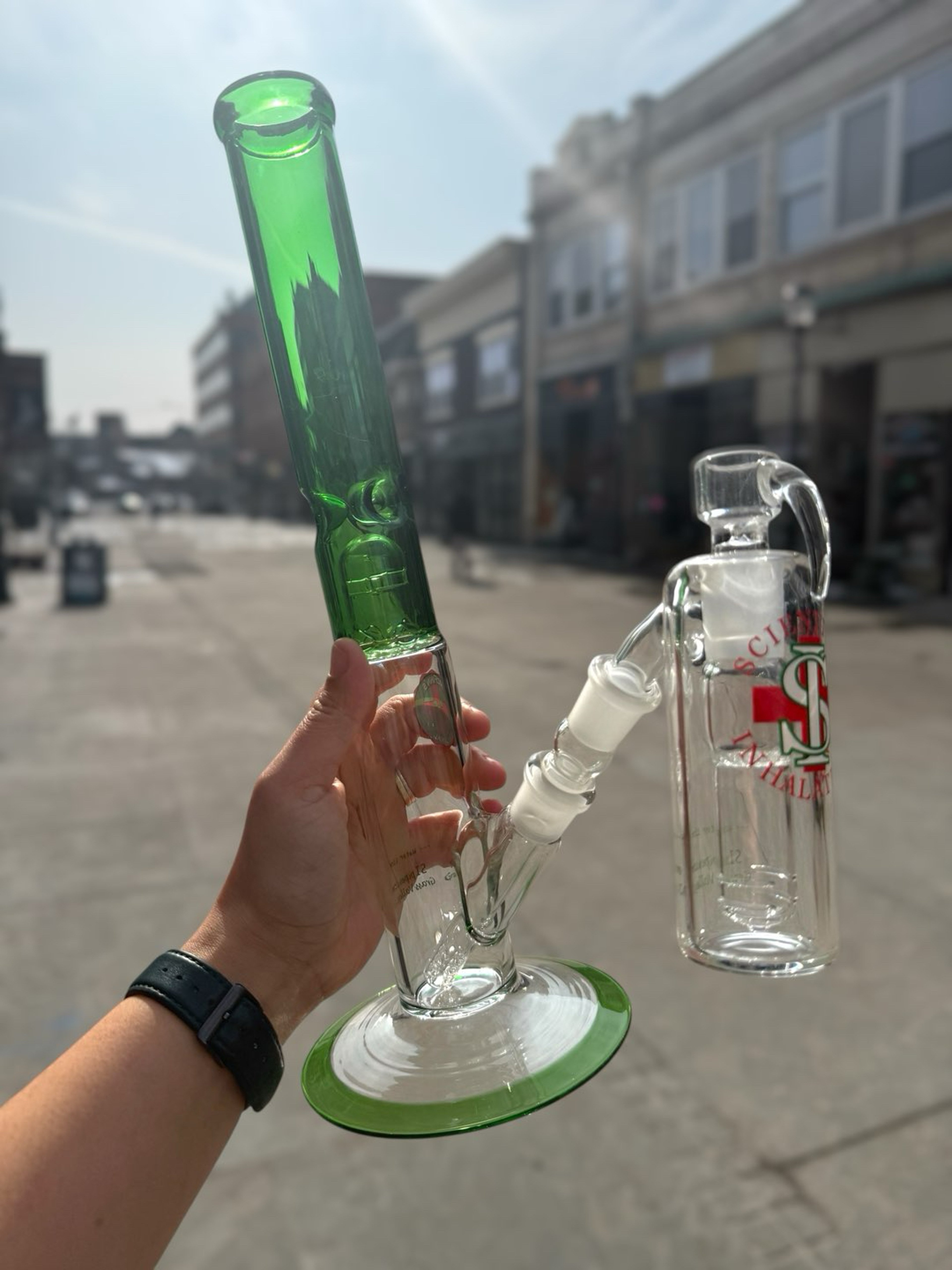 15.5” SI Pipes Dome Perk Tube - Complete Carbon Filter Set - GREEN image 0