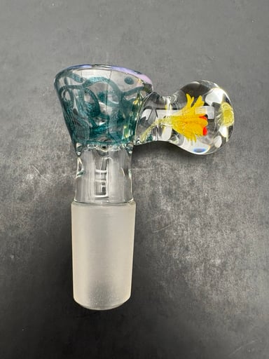 Preview pic of 18mm Blue 4hole Slide w/ Flower Marble