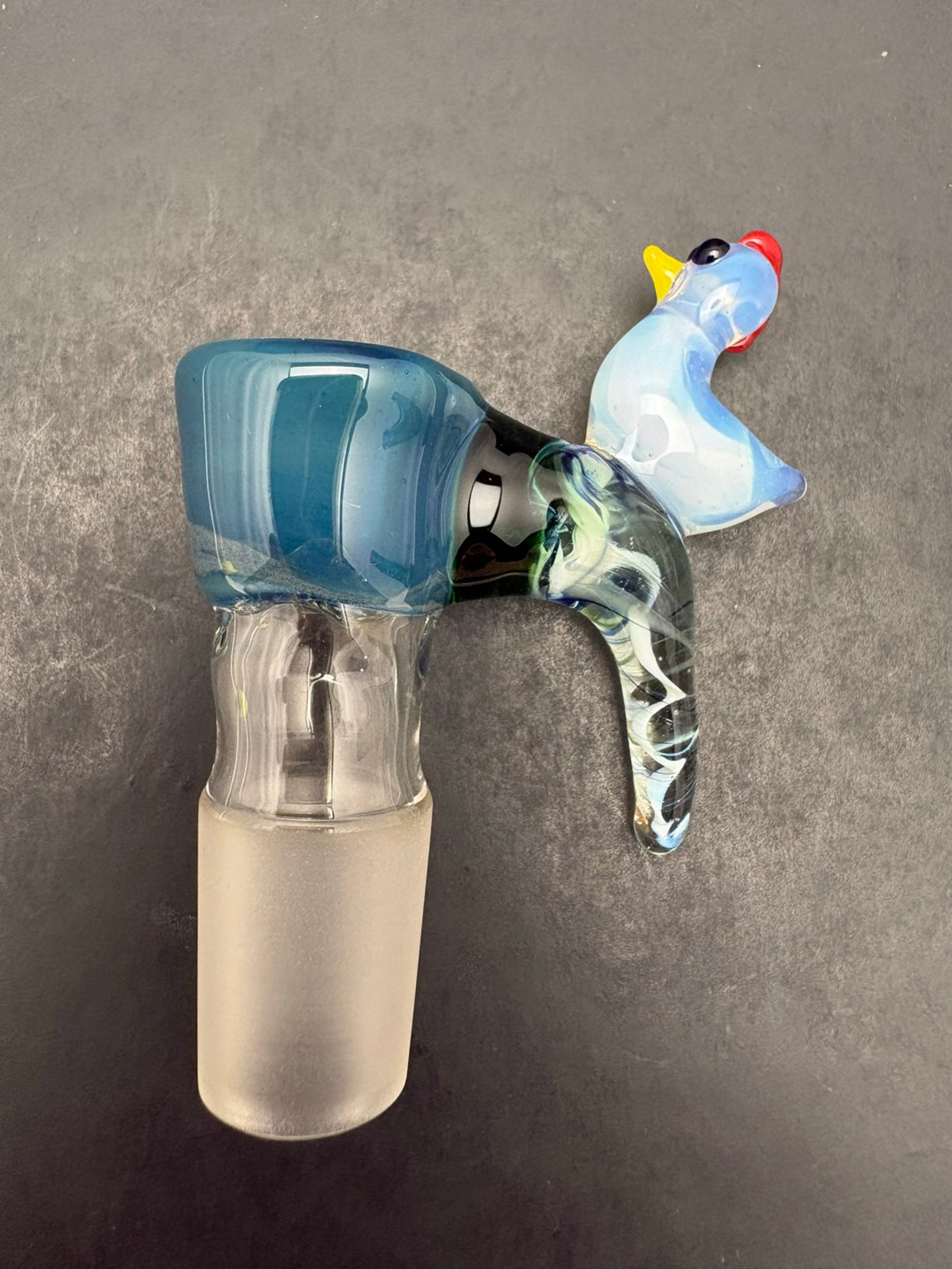 18mm Blue 4hole Slide w Chicken Horn image 0