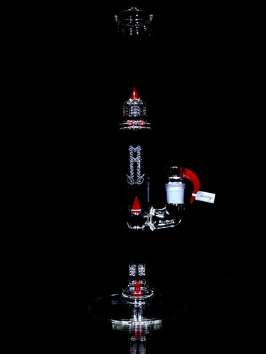 Preview pic of Sovereignty Glass - PA 44mm - Gridded Fixed 4 Tube w/ Inv4 Splashguard - Cherry - 18mm Female