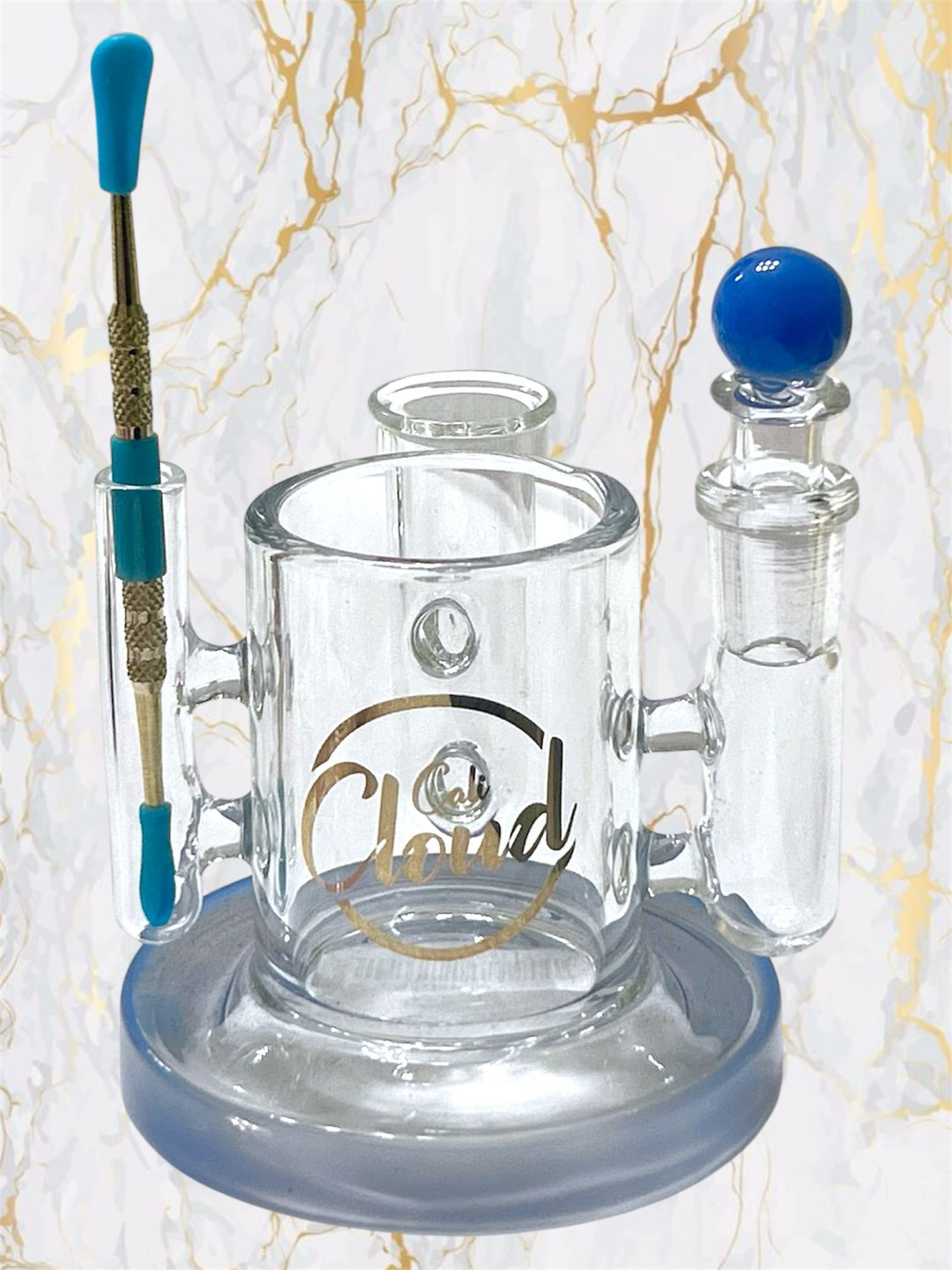 Preview pic of Cali CloudX 3 Piece Glass Stand & Isopropyl Cleaning Station in Blue