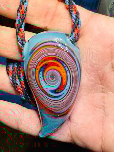 Preview pic of 🔥FIRE AND ICE 🧊SWIRL PENDANT / MATCHING HEMP NECKLACE SIGNED