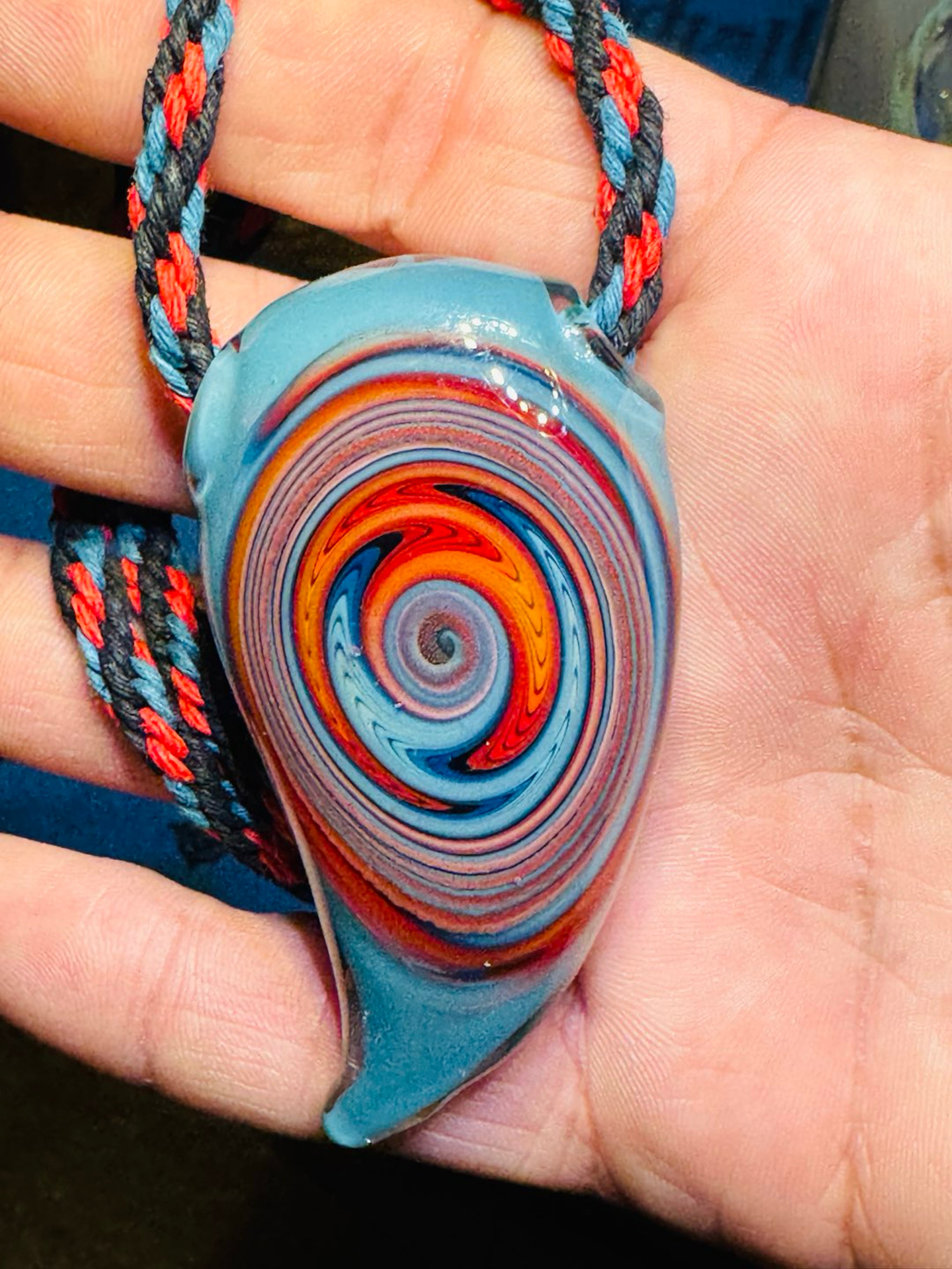 🔥FIRE AND ICE 🧊SWIRL PENDANT / MATCHING HEMP NECKLACE SIGNED image 0
