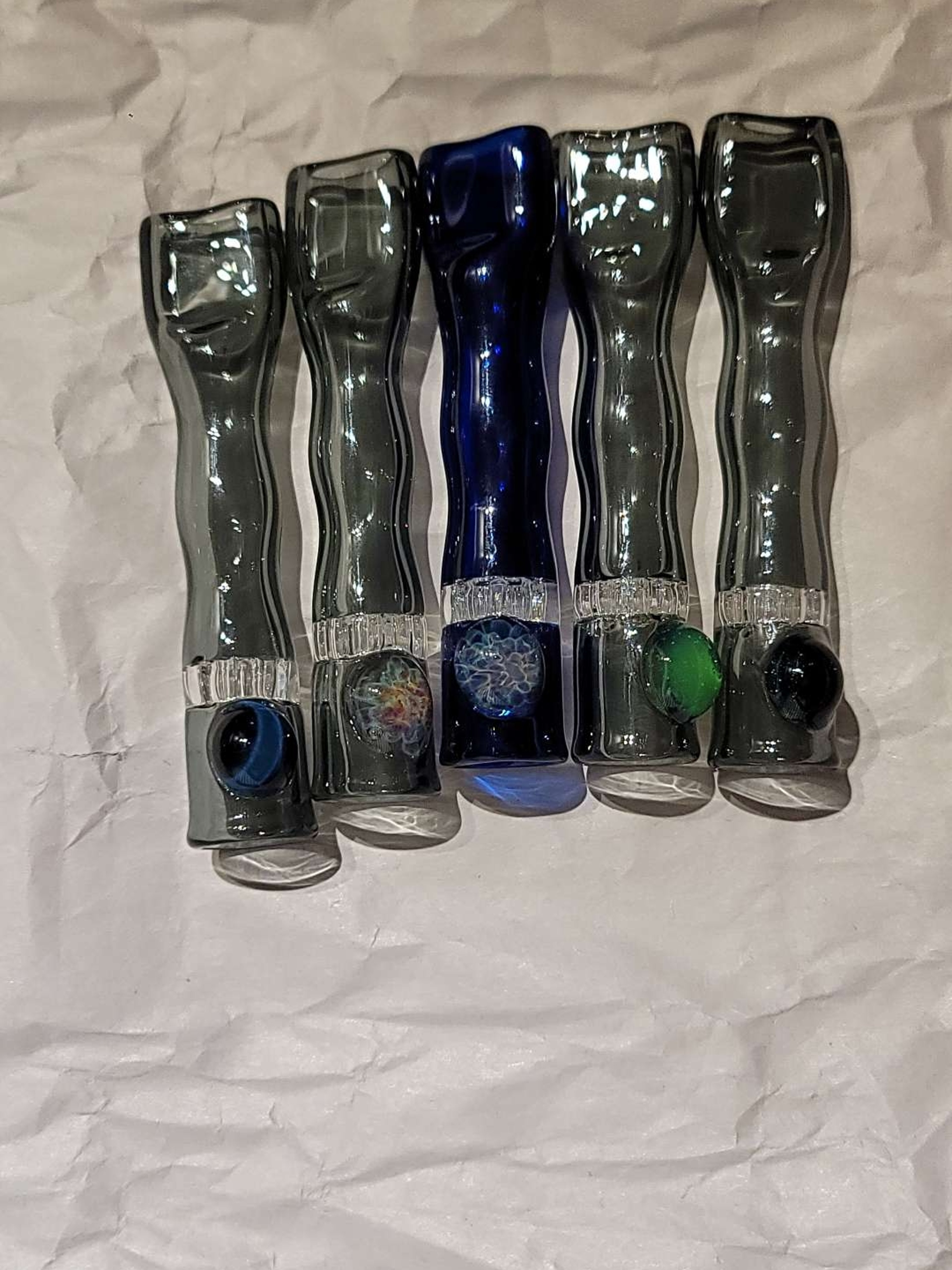 Preview pic of Chillam's with 6 hole glass screens. Bundle deal. Multiple colors and designs